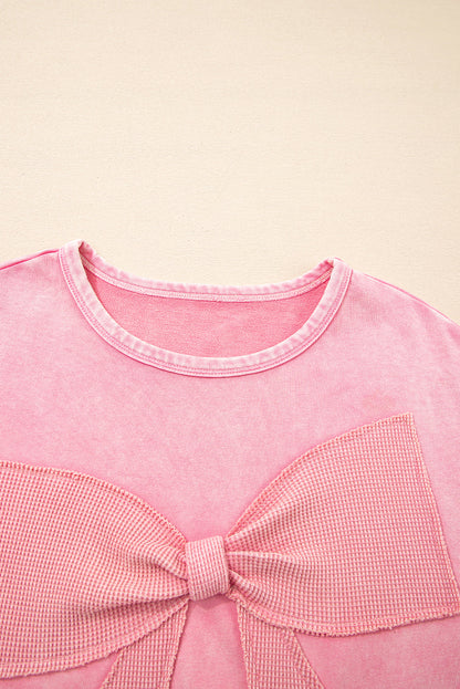 Solid Bow Patchwork Mineral Wash Sweatshirt