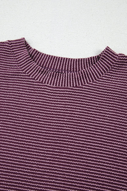 Solid Corded Knit Mock Neck T-Shirt
