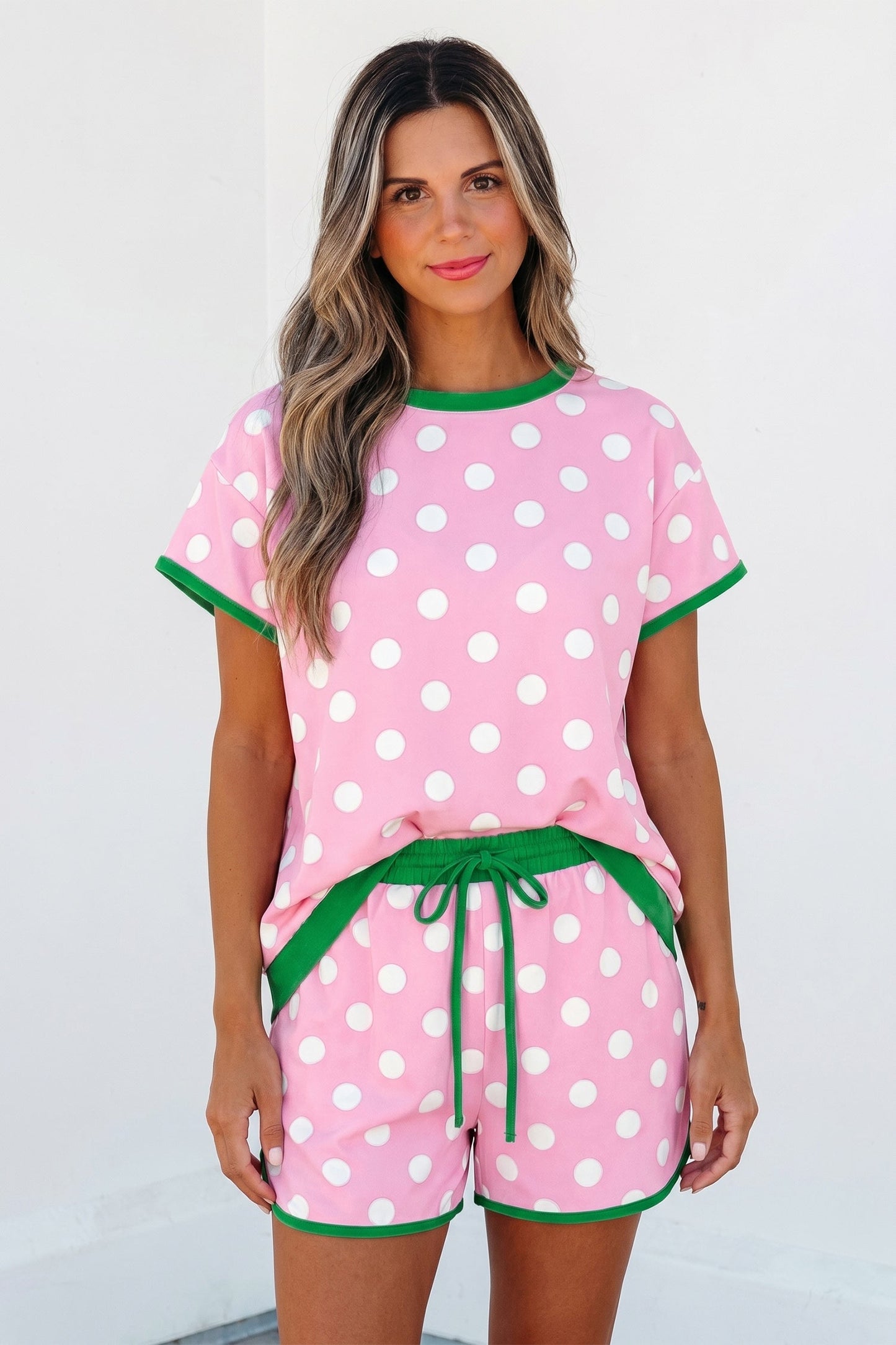 Polka Dot Contrast Trim Top & Short Set