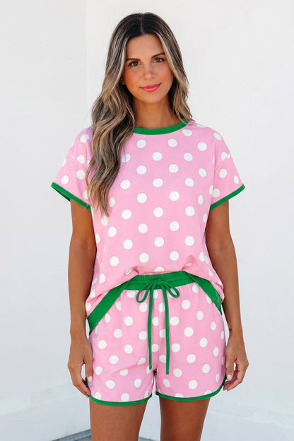 Polka Dot Contrast Trim Top & Short Set