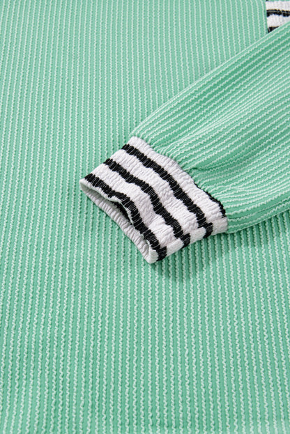 Stripe Corded Knit Patchwork Long Sleeve Top