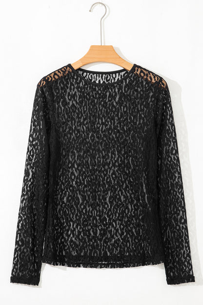 Leopard Sheer Mesh Long Sleeve Top