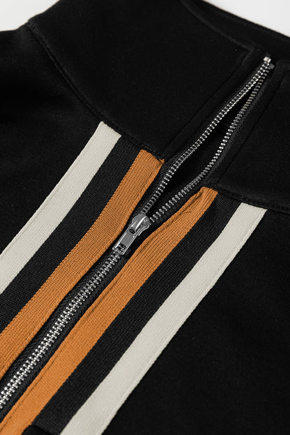 Stripe Patchwork Quarter-Zip Pullover and Pant Set