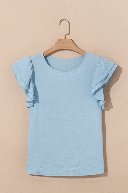 Solid Ruffle Short Sleeve Blouse