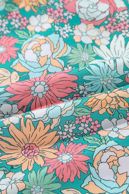 Floral Notched Neck Puff Short Sleeve Blouse