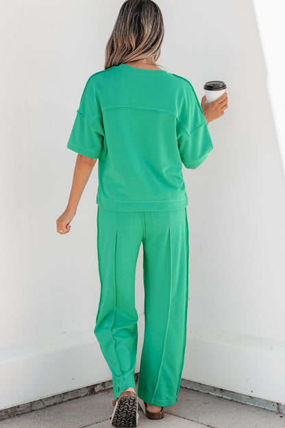 Solid Drop Shoulder Boxy Tee & Barrel Pants Set