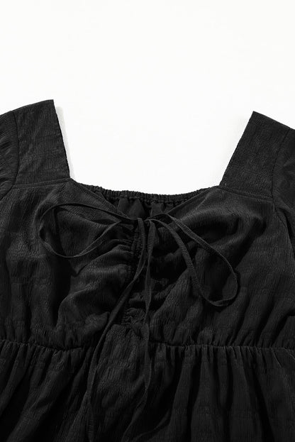 Plus Size Ruched Lace-Up Short Sleeve Midi Dress