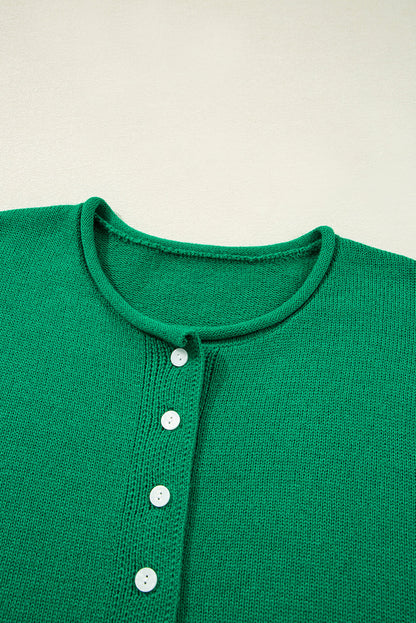 Solid Knit Button-Up Drop Shoulder Sweater Cardigan