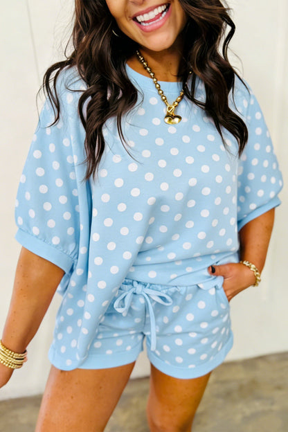 Polka Dot Oversized Top & Drawstring Shorts Set