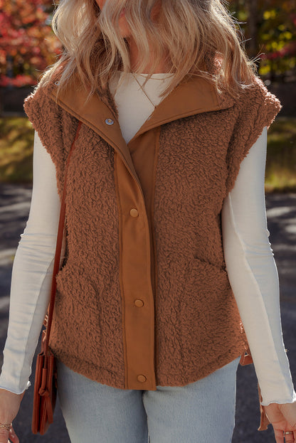 Solid Fleece Snap Button Side Tie Vest