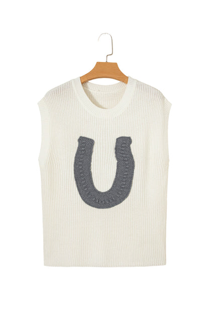 Western Horseshoe Crochet Short Sleeve Sweater
