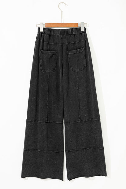 Hannah Mineral Wash Exposed Seam Wide Leg Cargo Pants - Black