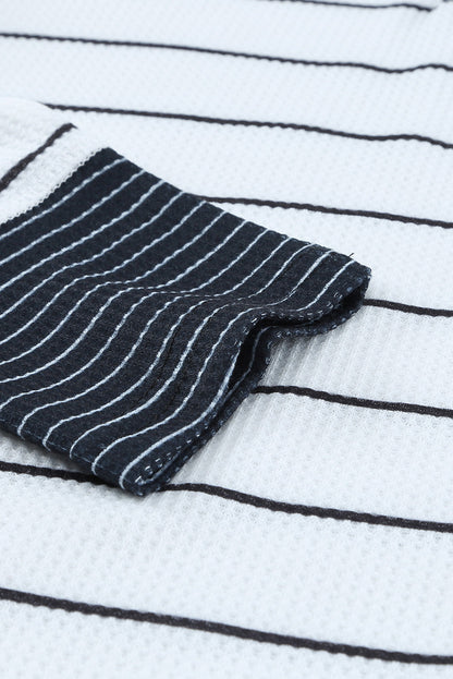 Stripe Waffle Knit Buttoned Henley Top