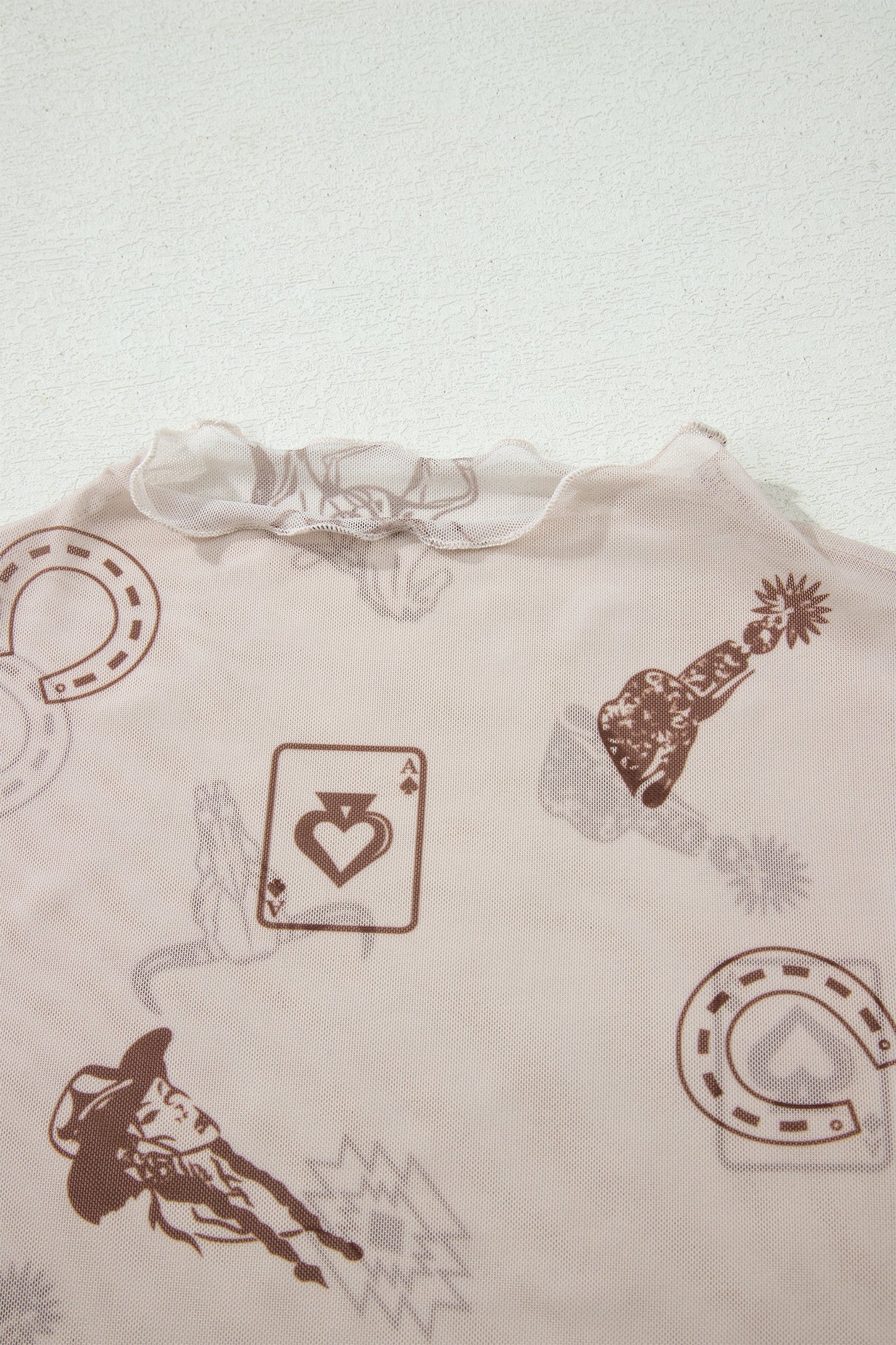 Western & Leopard Mesh Short Sleeve Top