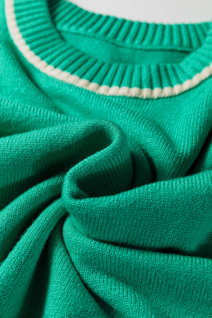 Colorblock Contrast Trim Drop Shoulder Baggy Sweater