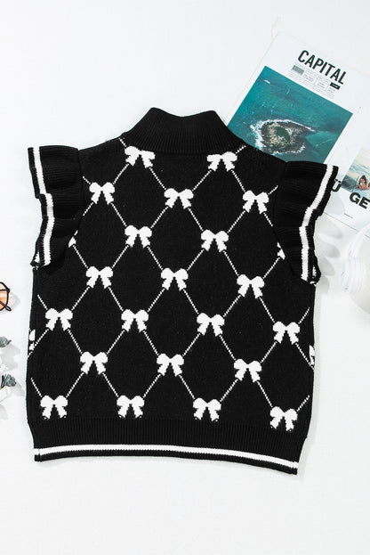 Bow Quarter-Zip Short Sleeve Sweater