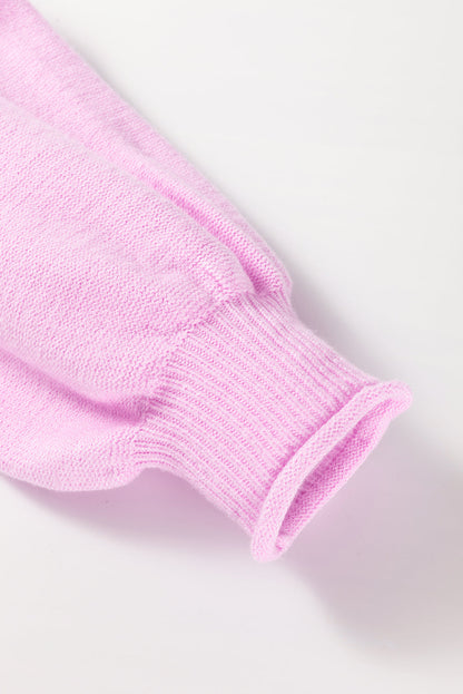Solid Ribbed Raw Edge Drop Shoulder Sweater