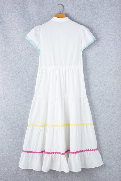 Colorblock Ricrac Trim Drawstring Waist Dress