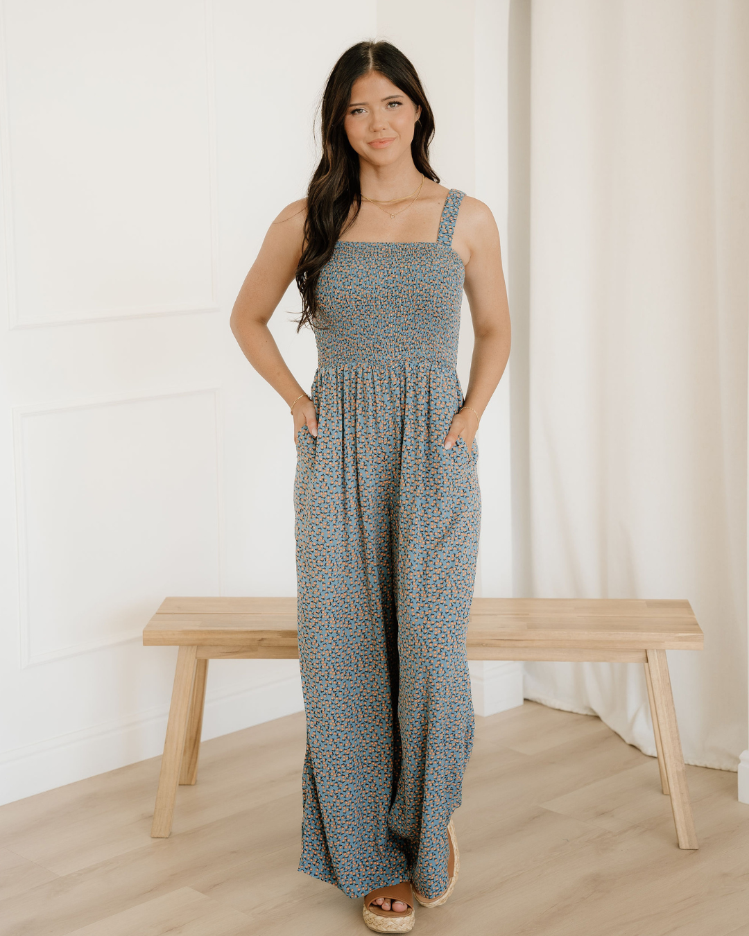 Angelica Square Neckline Stretch High Waist Jumper -  Sea Green Floral