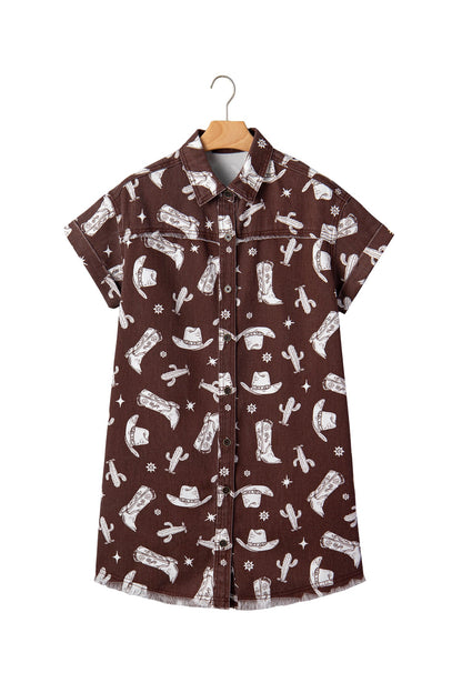 Western Cowgirl Cactus Raw Edge Denim Dress