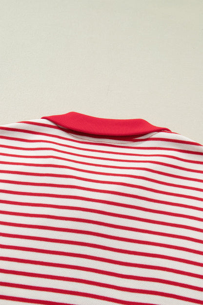 Stripe Quarter Zip Polo Collar T-Shirt Dress