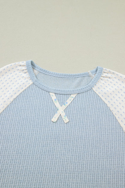 Floral Patchwork Textured Knit Long Sleeve Top