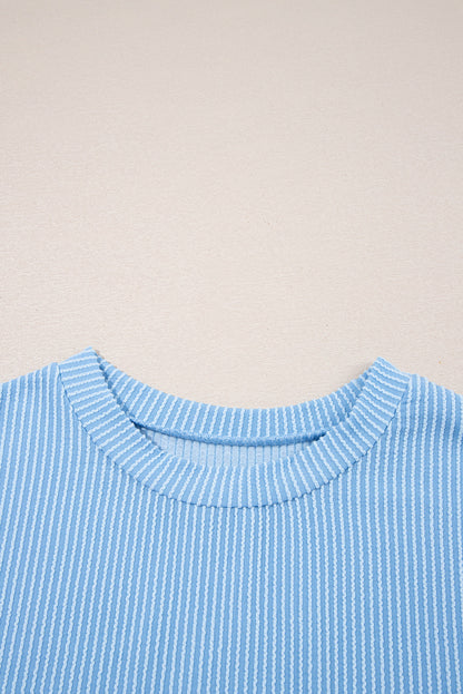 Colorblock Corded Knit Pocketed Crew Neck T-Shirt