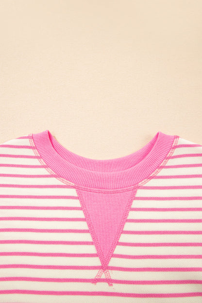 Stripe Contrast Detail Ruffle Short Sleeve Top