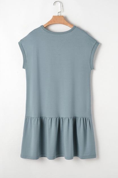 Solid Cap Sleeve Drop Waist T-Shirt Dress