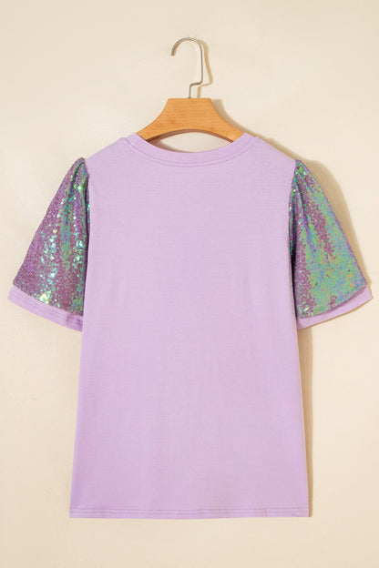 Mardi Gras Sequin Graphic Patchwork T-Shirt