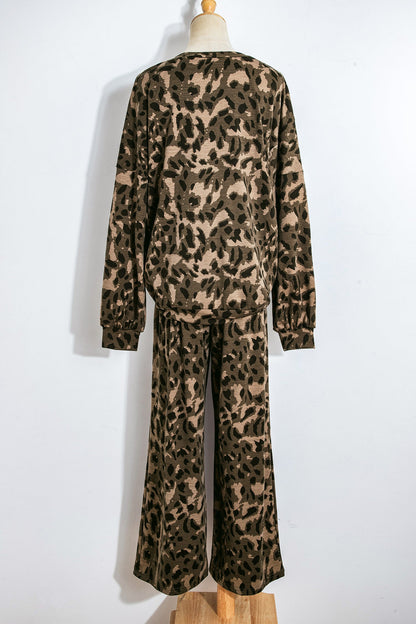 Leopard Patchwork Pullover and Drawstring Pant Set