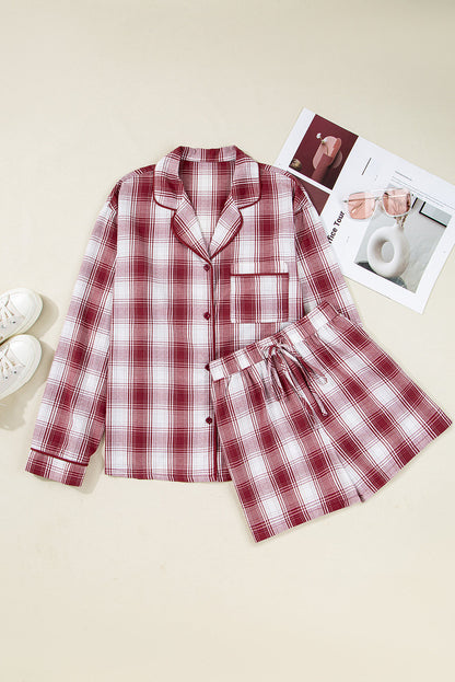 Plaid Shirt and Shorts Lounge Set
