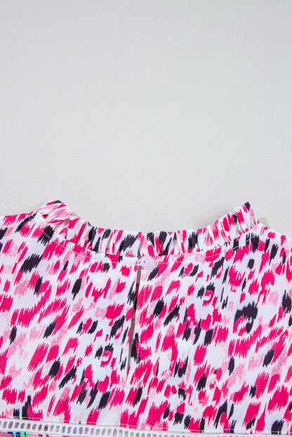 Floral Patchwork Ruffle Cap Sleeve Blouse
