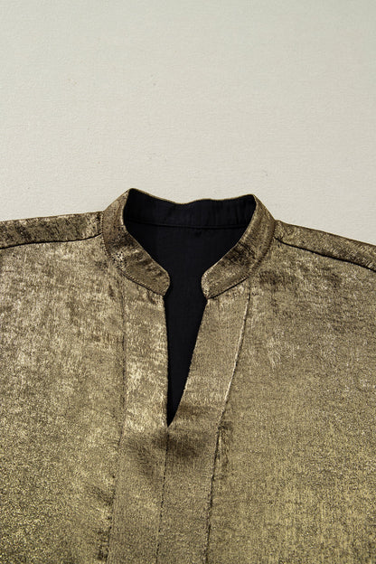 Metallic Split Neck 3/4 Sleeve Blouse