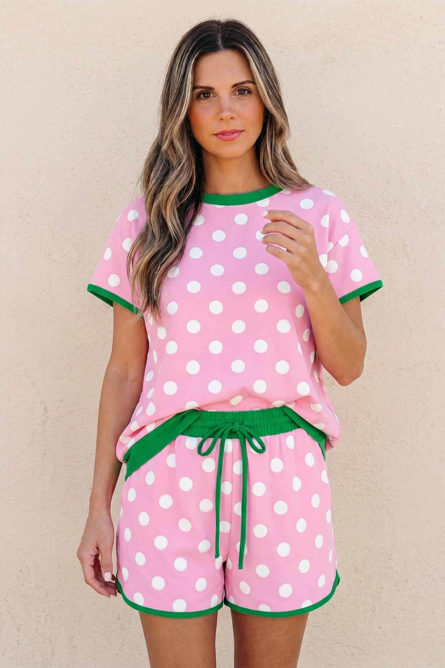 Polka Dot Contrast Trim Top & Short Set