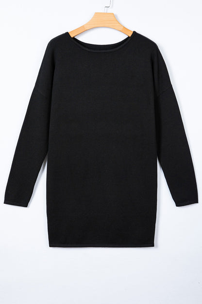 Solid Asymmetric Neck Sweater Mini Dress