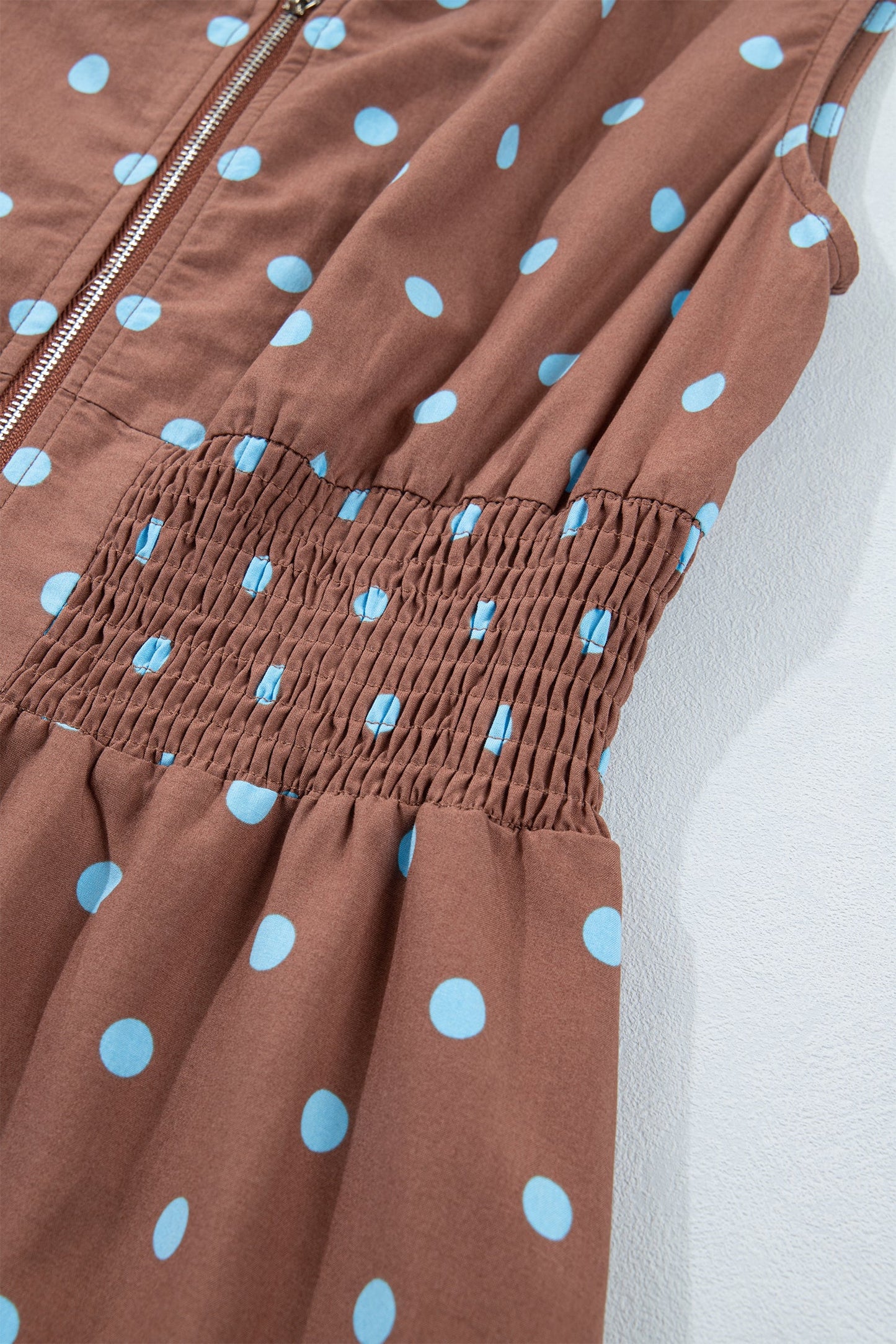 Polka Dot Zip Up V-Neck Sleeveless Dress
