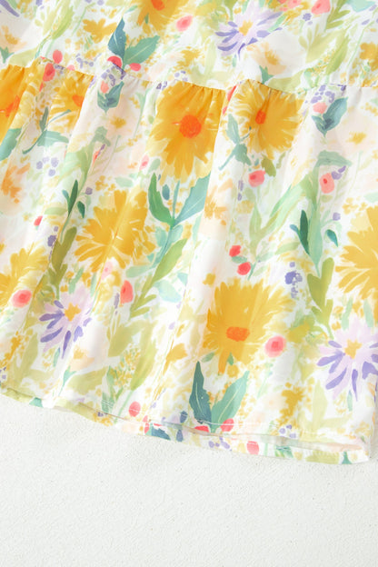 Floral Denim Tie Strap High Waist Maxi Dress