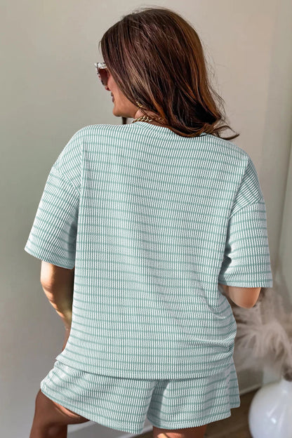 Stripe Ribbed Loose Tee & Drawstring Short Set