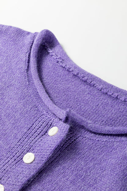 Solid Knit Button-Up Drop Shoulder Sweater Cardigan