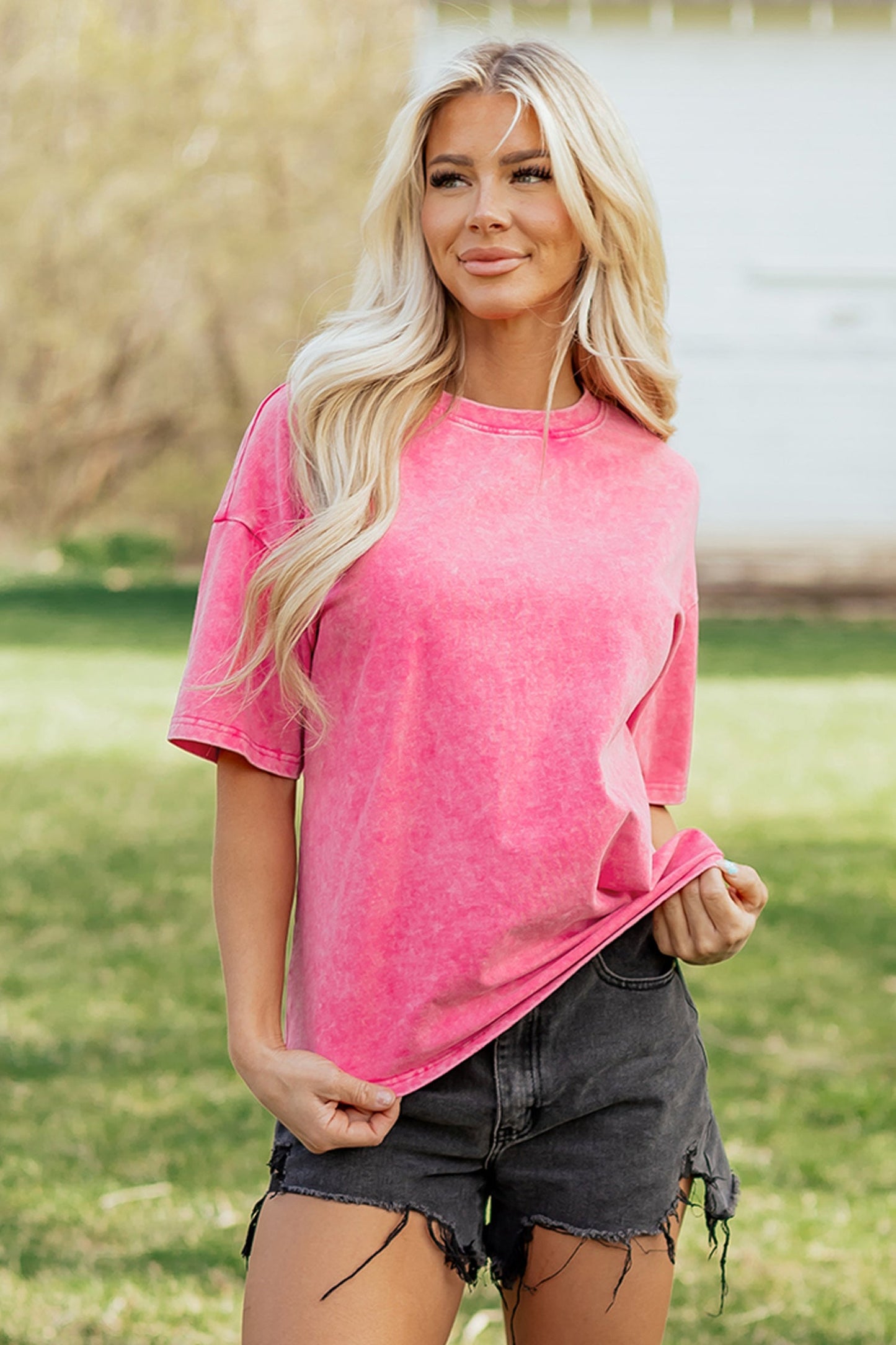 Solid Mineral Wash Short Sleeve Oversized Tee