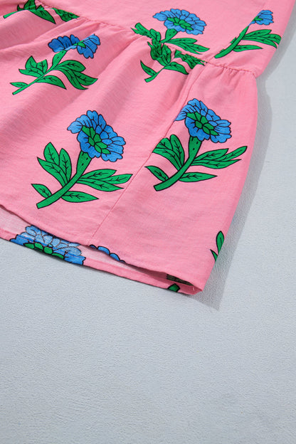 Plus Size Floral Stripe V-Neck Ruffle Maxi Dress