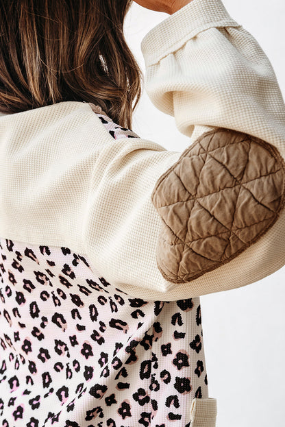 Leopard Waffle Quilted Patchwork Button Front Jacket