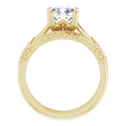 14K Yellow Gold Vintage Cushion Solitaire Ring 2CT