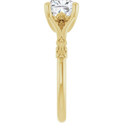 14K Yellow Gold Vintage Cushion Solitaire Ring 2CT