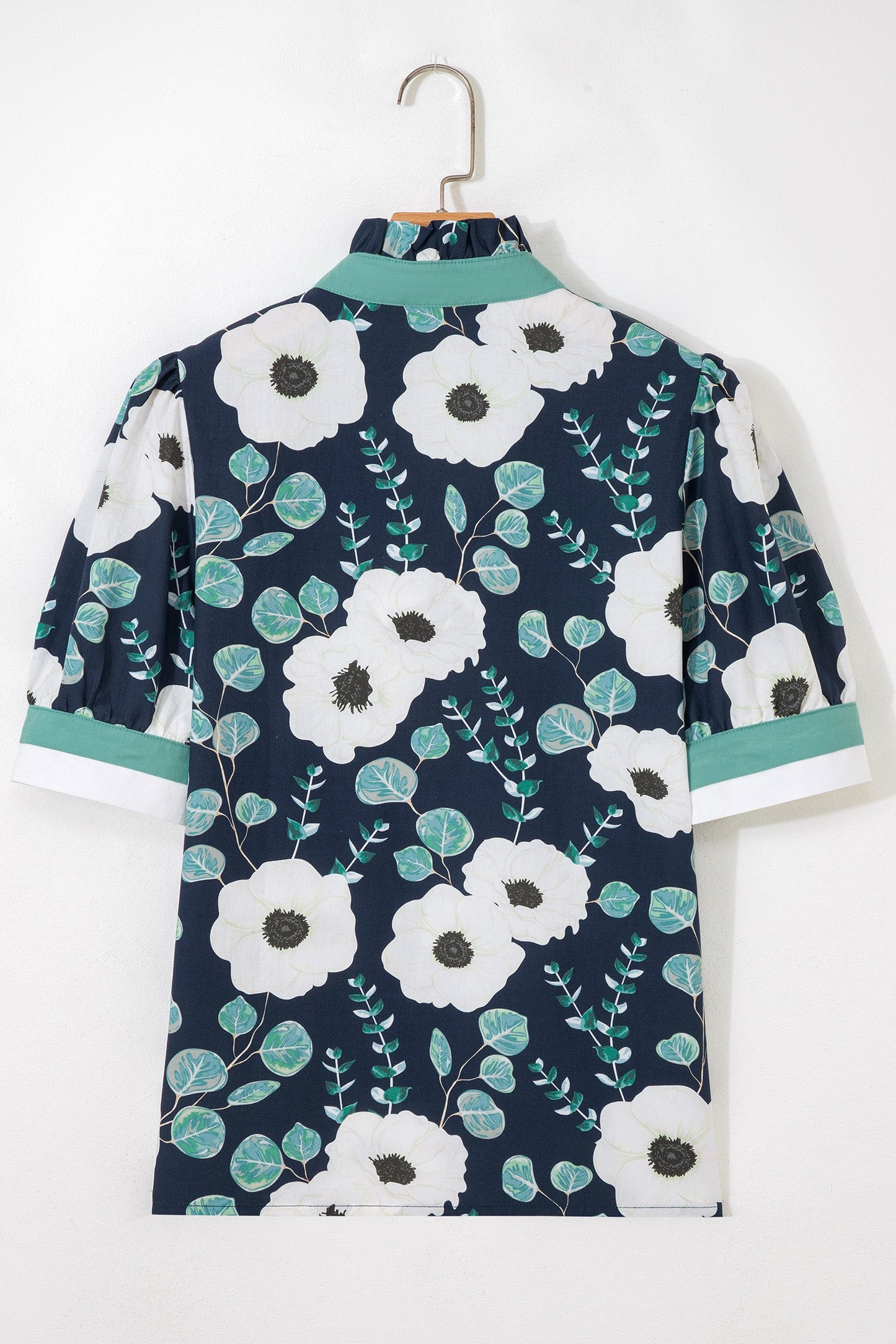 Floral Stripe Patchwork V-Neck Short Sleeve Blouse