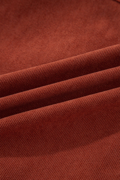 Velvet Button-Up Flap Pocket Drop Shoulder Shacket