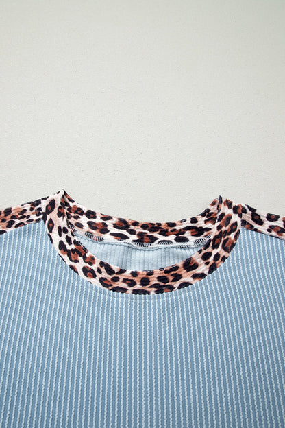 Leopard Trim Corded Top & Shorts Set