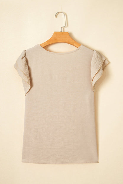 Solid Ruffle Short Sleeve Blouse