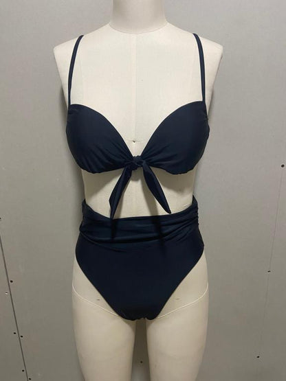 Sexy black bandeau swimsuit women swimming suit Push up bikini High cut swimwear Solid beach wear Retro bathing suit